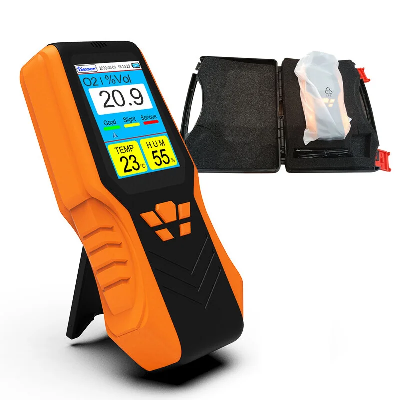 

Portable Handheld O2 Detector Oxygen Gas Monitor, 0-30%vol Concentration Tester, 1.5s Fast Response Temp Humidity Meter, 14H