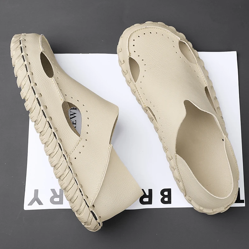 

Men's Breathable Leathe Sandals Comfortable Lightweight Slippers Non-Slip Casual Shoes for Male