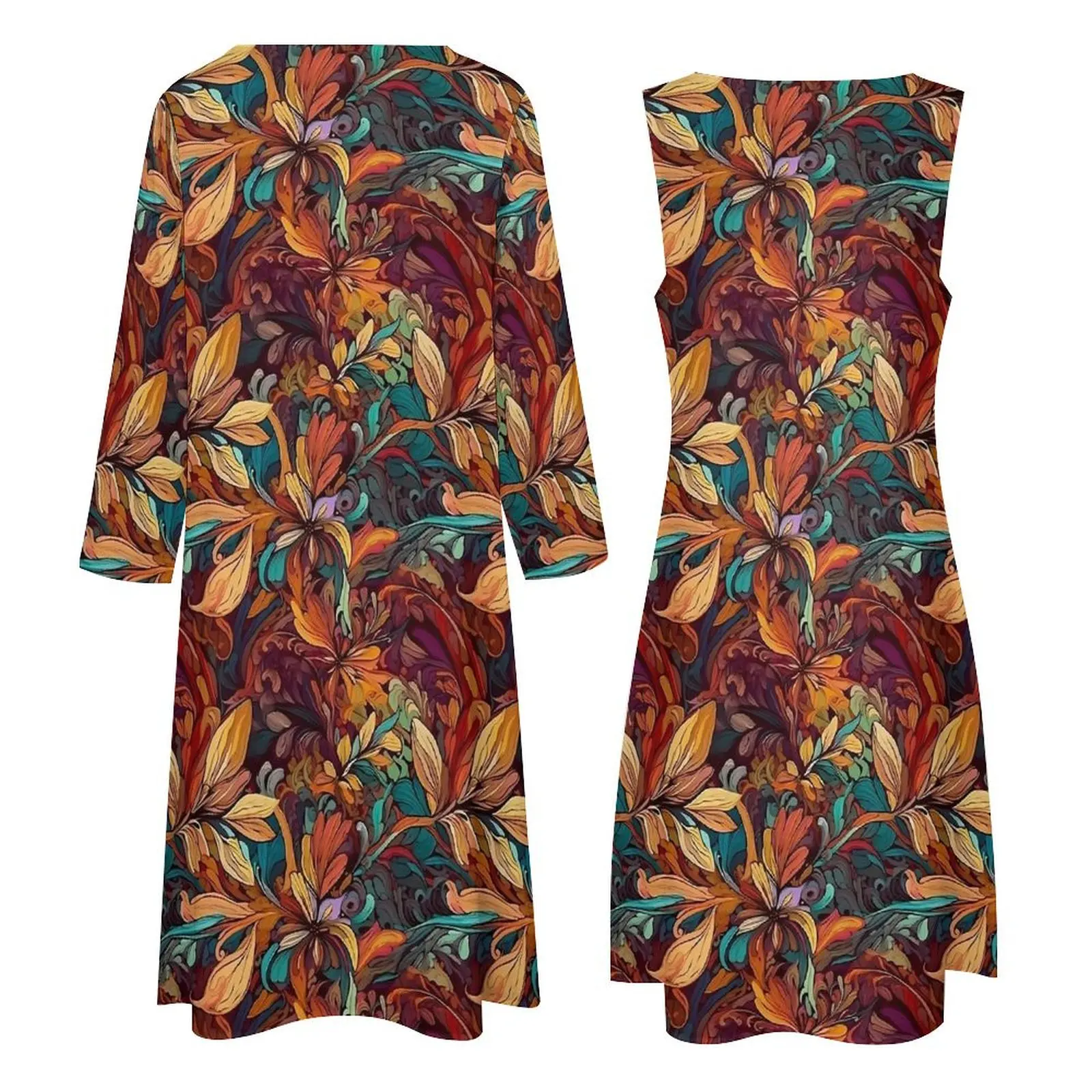 Art nouveau vestido vintage floral impressão vintage maxi vestido estético casual vestidos longos feminino de duas peças personalizado tamanho grande vestido