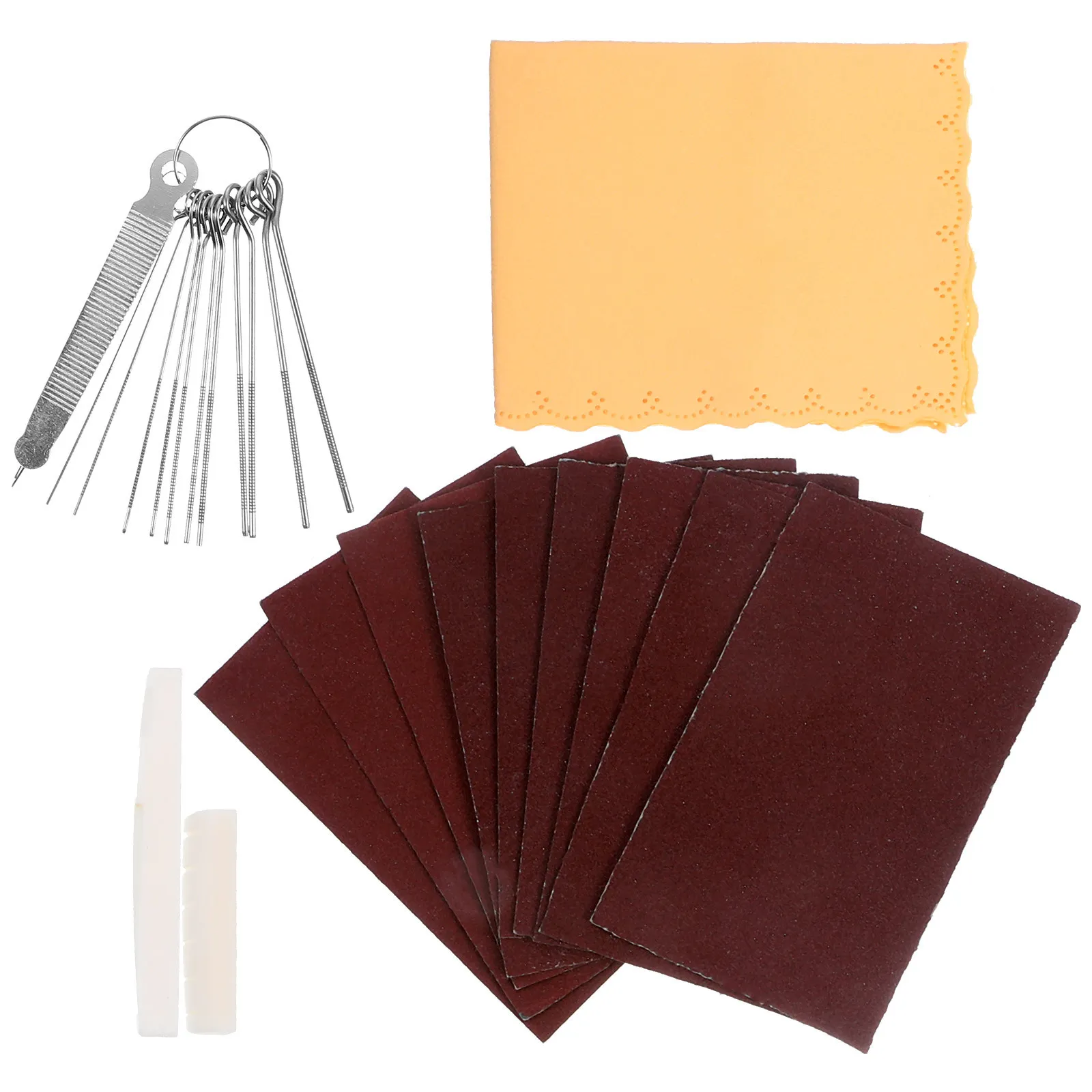 1Set Guitar Repairing Cleaning Tool Kit Premium Stainless Steel Nut Saddle File Sandpaper Cleaning Cloth Guitar Accessories
