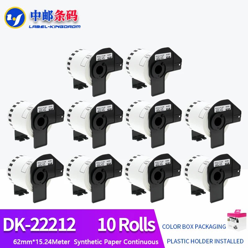 10 Rolls Generic DK-22212 Label 62mm*15.24M Continuous Compatible for Brother Printer QL-570/700 All Include Plastic Holder