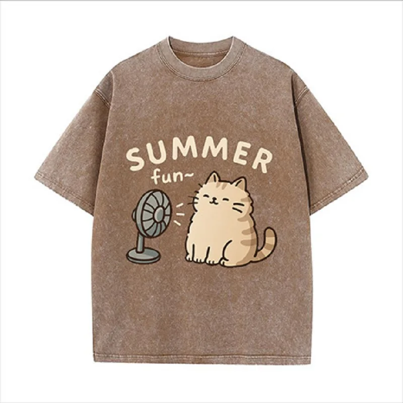 

2025 New Fun Cat Printed T-shirt Money Pattern T-shirt 100% Cotton Casual Street Wear Suitable for Men and Women Tops