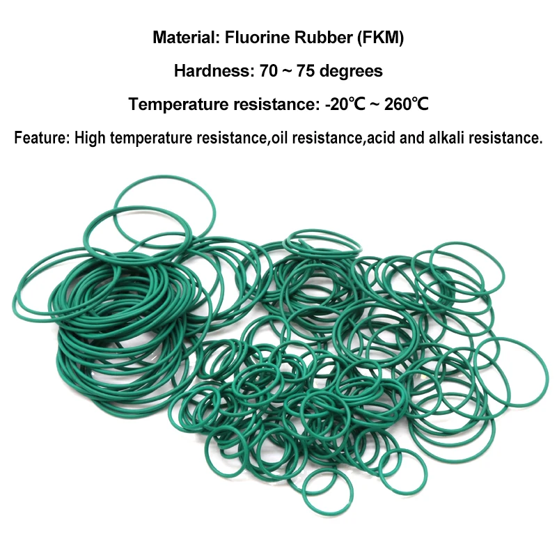 10-200Pcs Oil Resistant FKM O Ring CS 2.4mm OD 8 - 60mm Green Fluorine Rubber Insulation High Temperature Resistance Seal Gasket