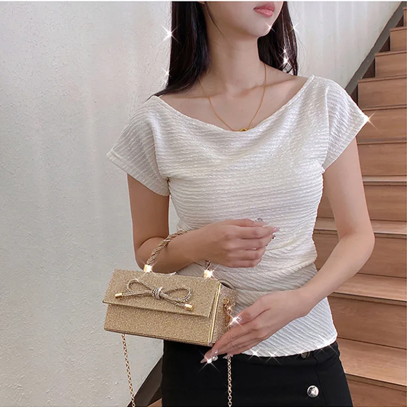 

2025 Luxury Shiny Full Diamond Bow Women Evening Clutch Bag High-end Rhinestone Banquet Handbag Wedding Square Box Crossbody Bag