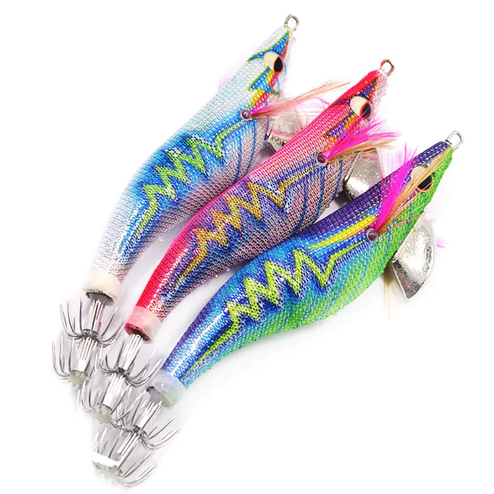 4 pieces Kmucutie 3.5# Luminous Squid Hook Japanese Cloth Noisy Squid Jigs Wood Shrimp Jigging Fishing Lures