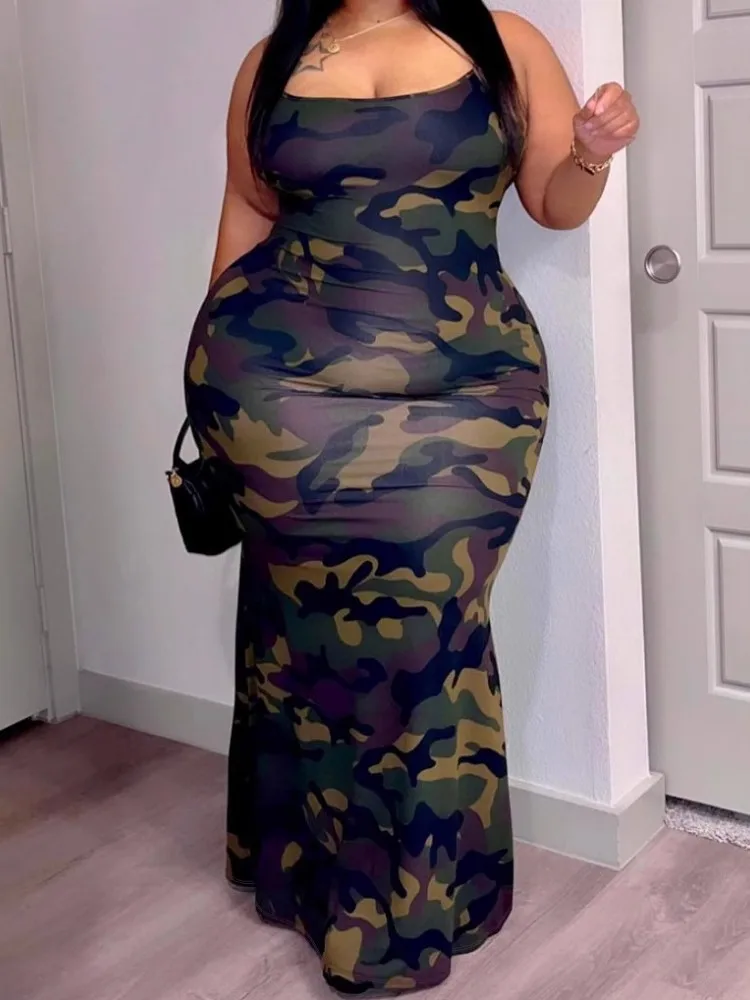 

5XL 4XL Plus Size Clothes Dresses Women Spaghetti Strap Robes Summer Autumn Print Loose Street Style Casual Big Size Maxi Dress