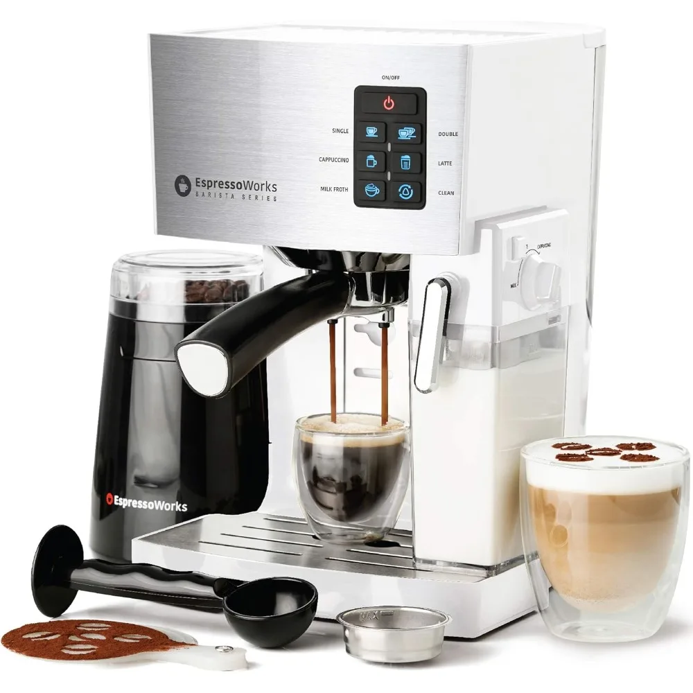 19-Bar , Latte and Cappuccino Maker 10-Piece Set - Brew Cappuccino and Latte with One Button - Machine