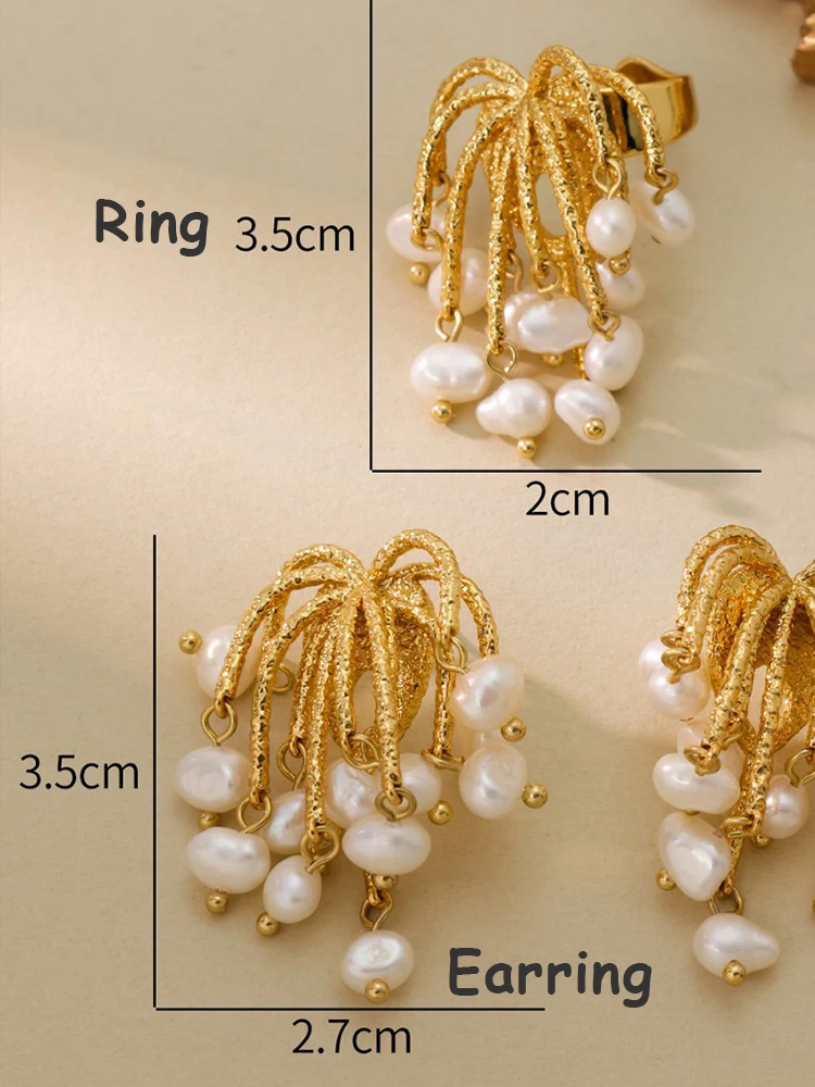 French Retro Fashion High-end Pearl Tassel Bead Earrings Ring