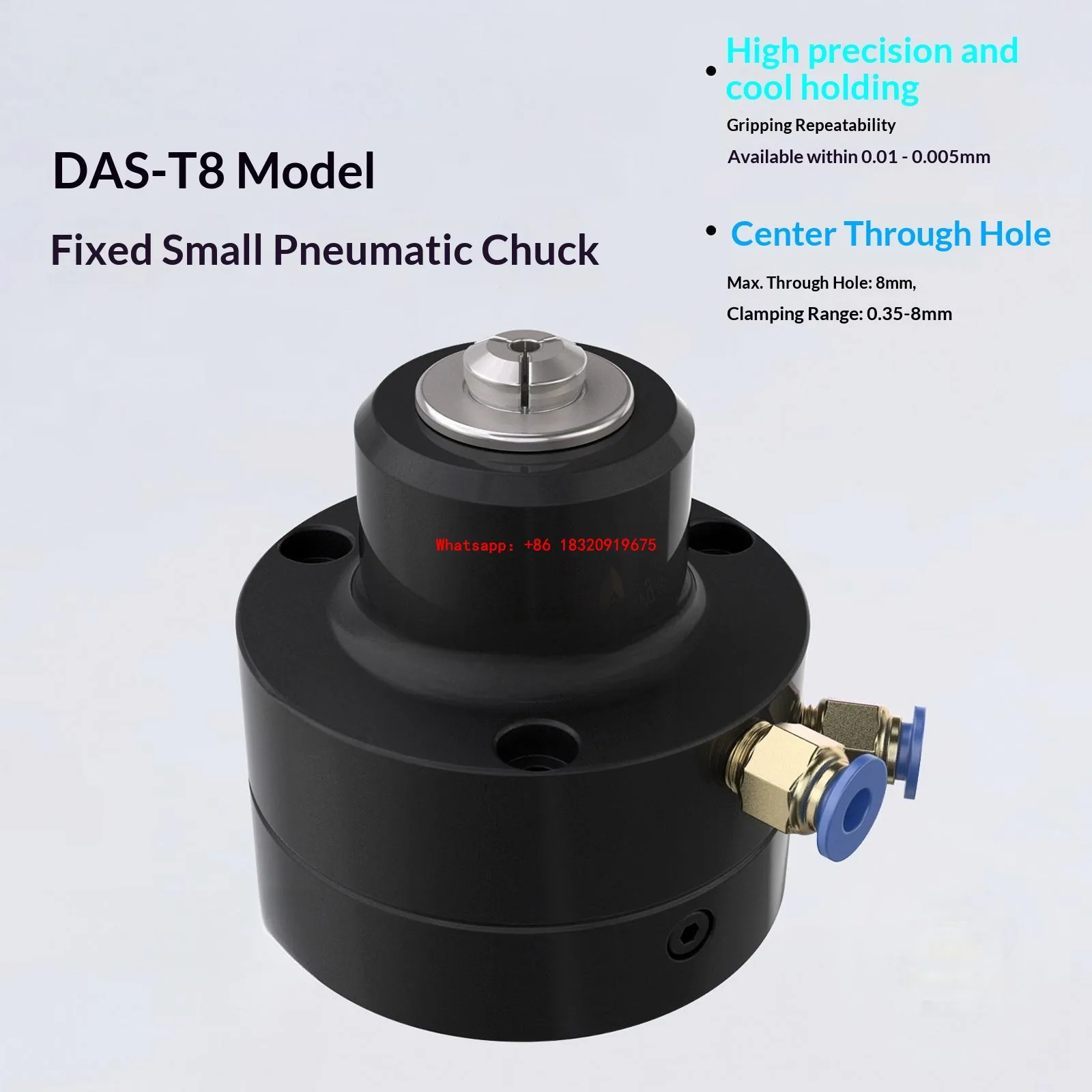 Cyclmotion CNC DAS-T8 Stationary Pneumatic Chuck – Compact Vertical Air-Operated Chuck
