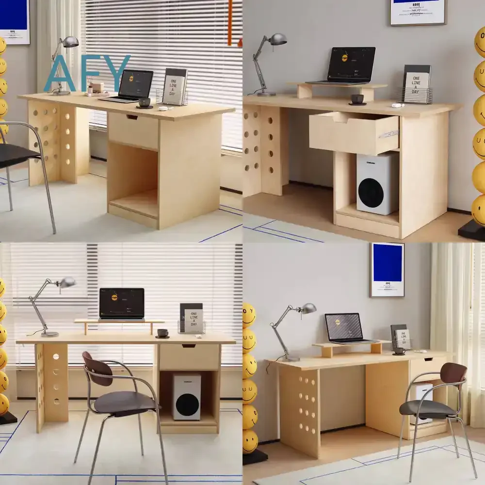 Modern Minimalist Office Desk Computer Desk for Home Study Workstation Birch Plywood Table Long Rectangular Writing Desk