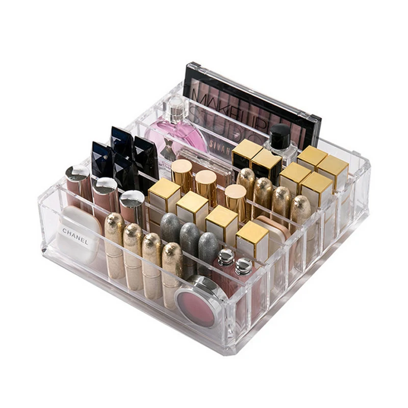 

New Clear Acrylic Makeup Organizer Cosmetic Storage Box Makeup Compact Powder Holder Eyeshadow Organizer Jewelry Cosmetic Box