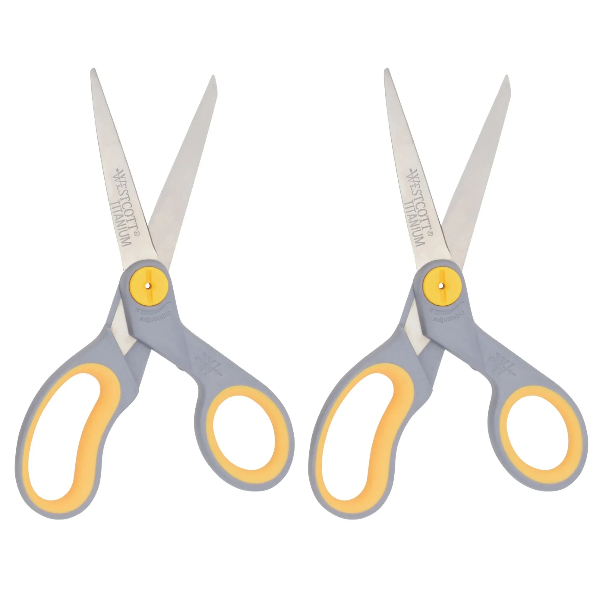 Westcott Titanium Bonded Adjustable Glide Scissors, 8", Grey & Yellow, for Office, 2-Pack