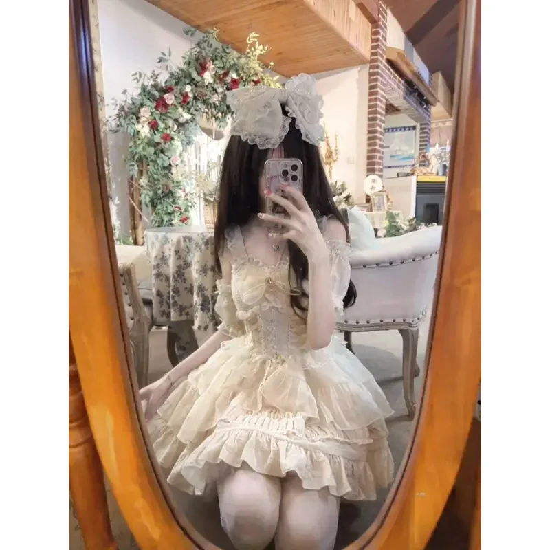 

qq78Request7Summer Rose Story Розовое, синее, белое платье Лолиты Sweet Girl Princess JSK на шнуровке с большим бантом и хвостом Kawaii Birthday Par