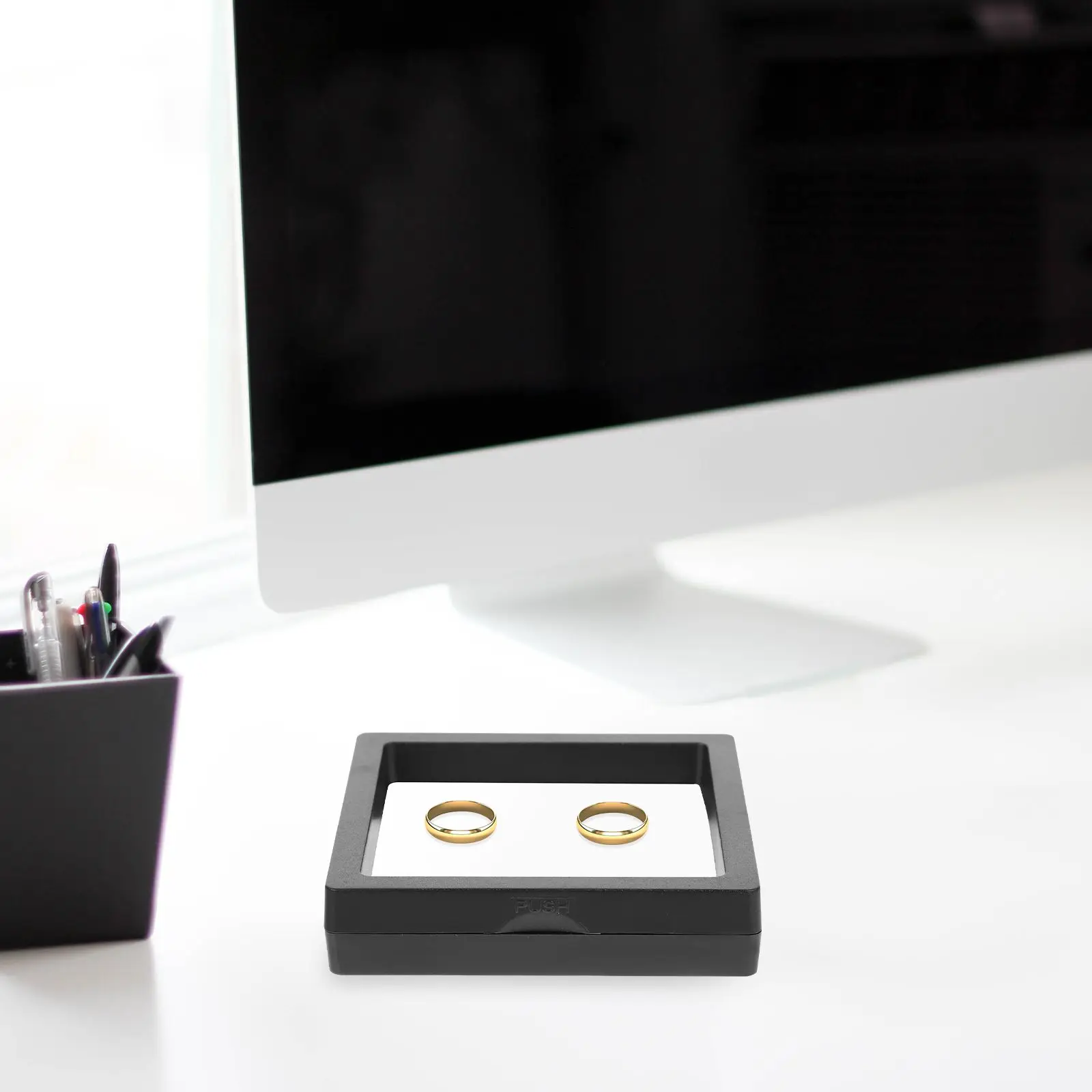 12pçs caixa de filme pe preto, moldura flutuante para exibição de joias, anel de joias, pulseira, moldura flutuante, rack de armazenamento à prova d'água