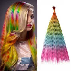 Extension de cheveux en plumes de crochet droites ombrées arc-en-ciel pour femmes, postiche synthétique colorée, Halloween, ultraviolet, Y2K, 16 po, 50 brins par paquet