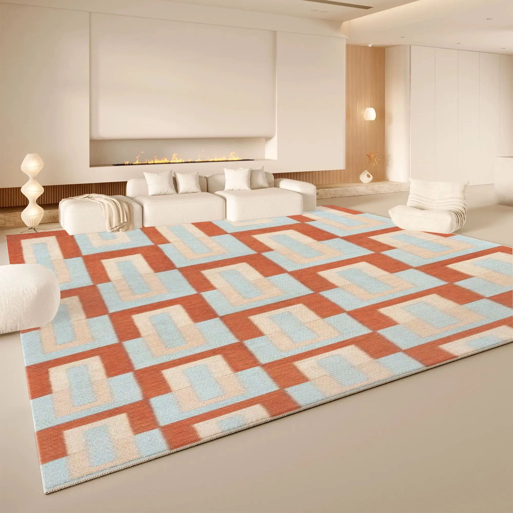 VIKAMA Retro Color Check Stripe Area Rug Non Slip Washable Living Room Carpet Modern Abstract Geometric Home Floor Rug Home
