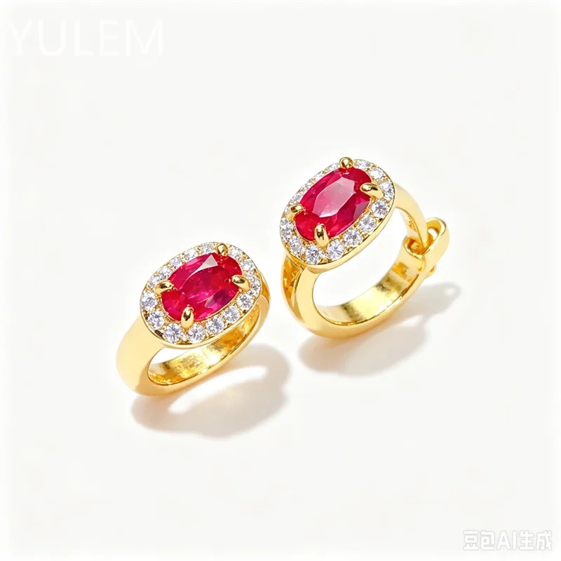 YULEM Ruby Hoop Earrings for Daily Wear 3x5mm Dark Red Natural Ruby 925 Silver Earrings Prevent Allergy 18K Gold Plating Jewelry