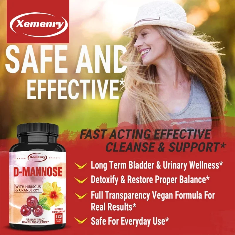 Premium Mannose Capsules Organic Cranberry Fruit Powder and Hibiscus for Natural Cleansing, Rapid Detoxification Rinse