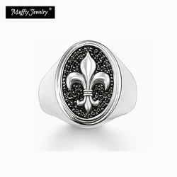 The Signet Ring Fleur-de-lis anillos 925 Sterling Silver Lucky Fashion Jewelry Rebellious Rebel Street Unisex Gift For Women Men