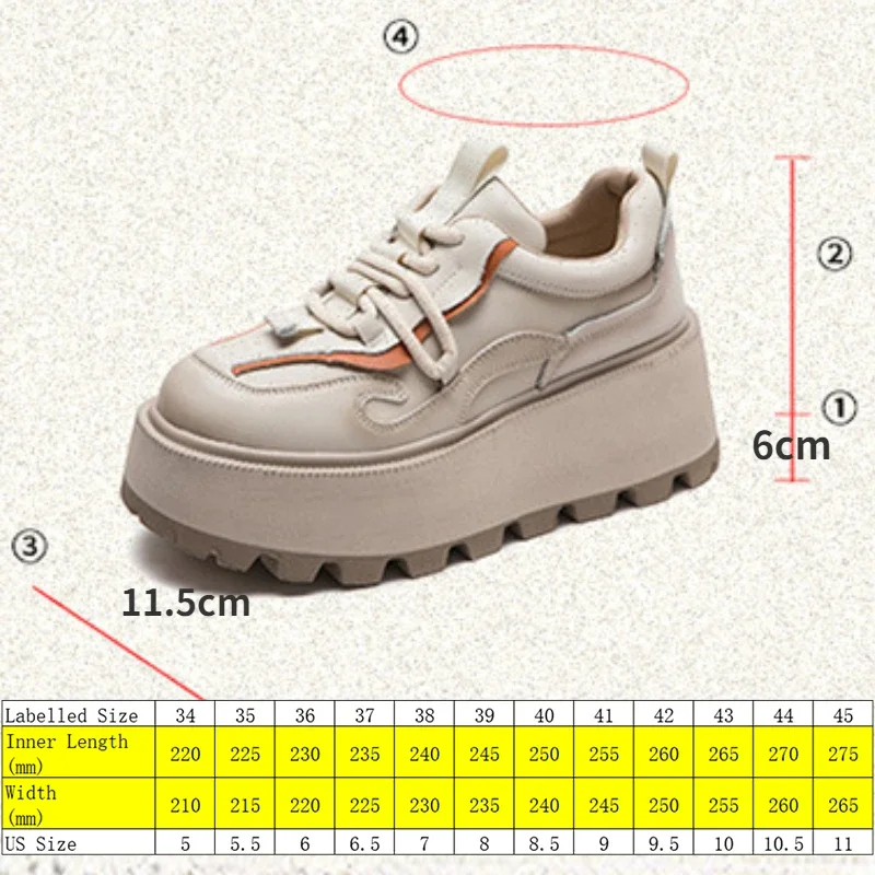 Fujin 6cm damskie damskie bardzo grube damskie sznurowane mokasyny prawdziwej skóry trampki na platformie moda jesienna wiosna na co dzień