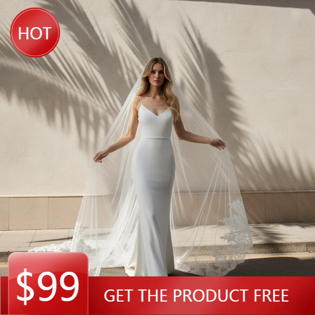 

Cathedral Long Trailing Wedding Veil with Embroidered Lace Luxurious Romantic Bridal Veil for Bride Church Ceremony G73