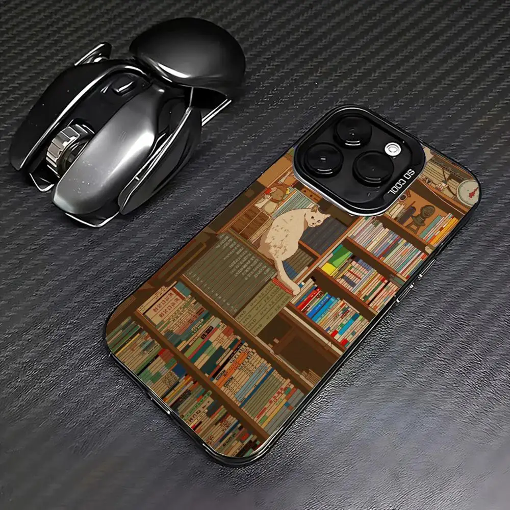 

Cats and bookshelves Phone Case case for iPhone17 16 15 14 13 12 11 Pro/ Max/Plus shock-proof rear cover anti-fingerprint