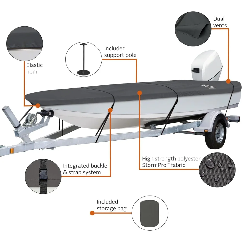 Heavy-Duty Boat Cover, Fits boats 12 ft - 14 ft long x 68 in wide, Charcoal