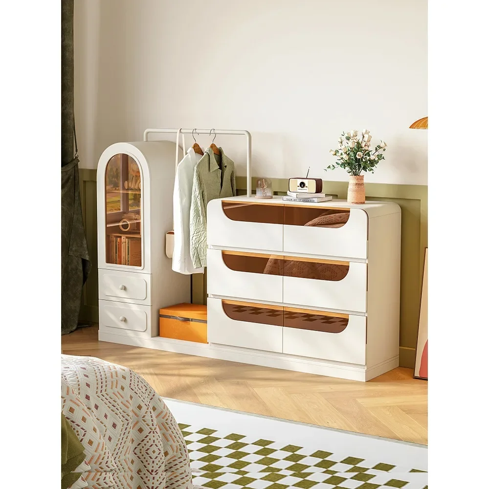 Clothes hanger floor-to-floor bedroom small-sized bedside cabinet cream wind mirror clothes hanger closet coat rack integrated.