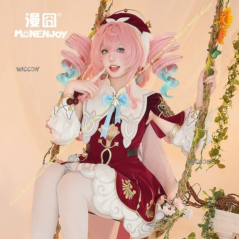 هونكاي: ستار السكك الحديدية تأثيري ازياء امرأة البدلة شعر مستعار الفتيات Hyacinthia لطيف تنورة فستان قبعة حمراء ألعاب أنيمي الجوارب عيد الميلاد هالوين