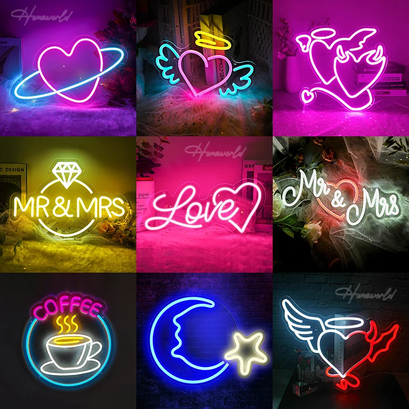 

Wedding Love LED Neon Sign Light Wall Hanging Heart Shape Decoration Night Lamp Party Confession Birthday Decor Bar Shop Gift