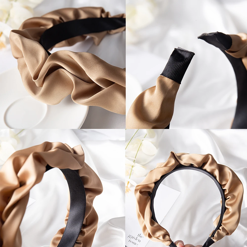 Fashion Hair Hoop Hair Bands for Women Girls Flower Solid Color Slik Headbands Pleated Wide Hairband Hair Accessories Headwear