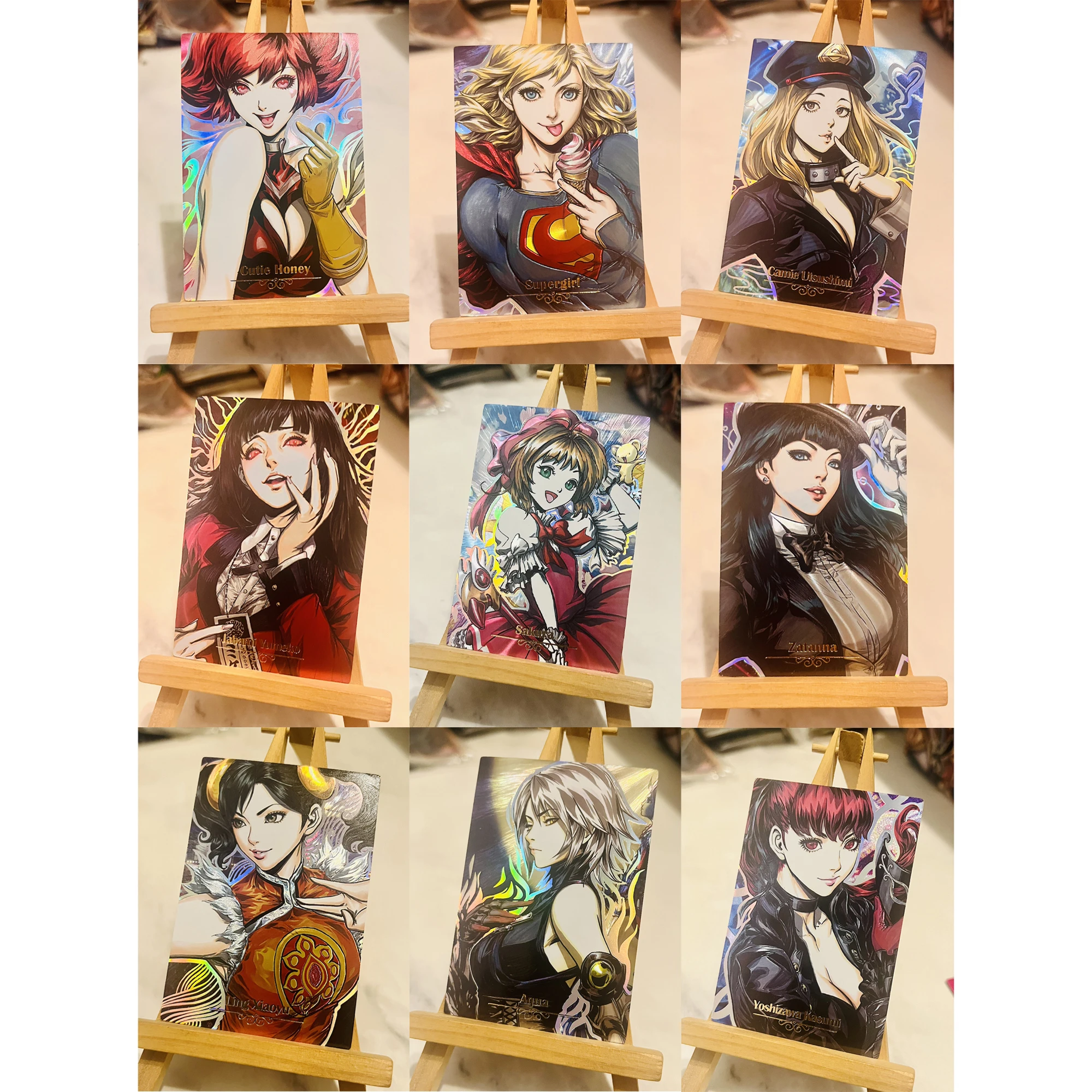 

9Pcs/set Anime Girls Kinomoto Sakura Chun-Li Color Flash Card Classic Game Anime Collection Cards Diy Gift Toys