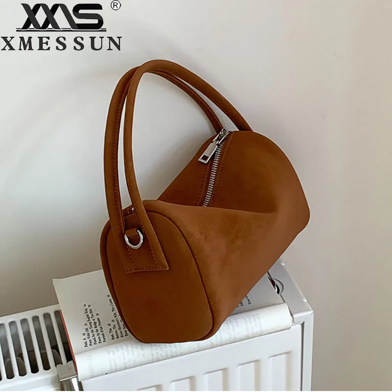 Women New Faux Suede Leather Tote Pillow Bag, Korean Fashion Shoulder Crossbody Handbag, Designer Luxury Ladies Cell Phone Purse
