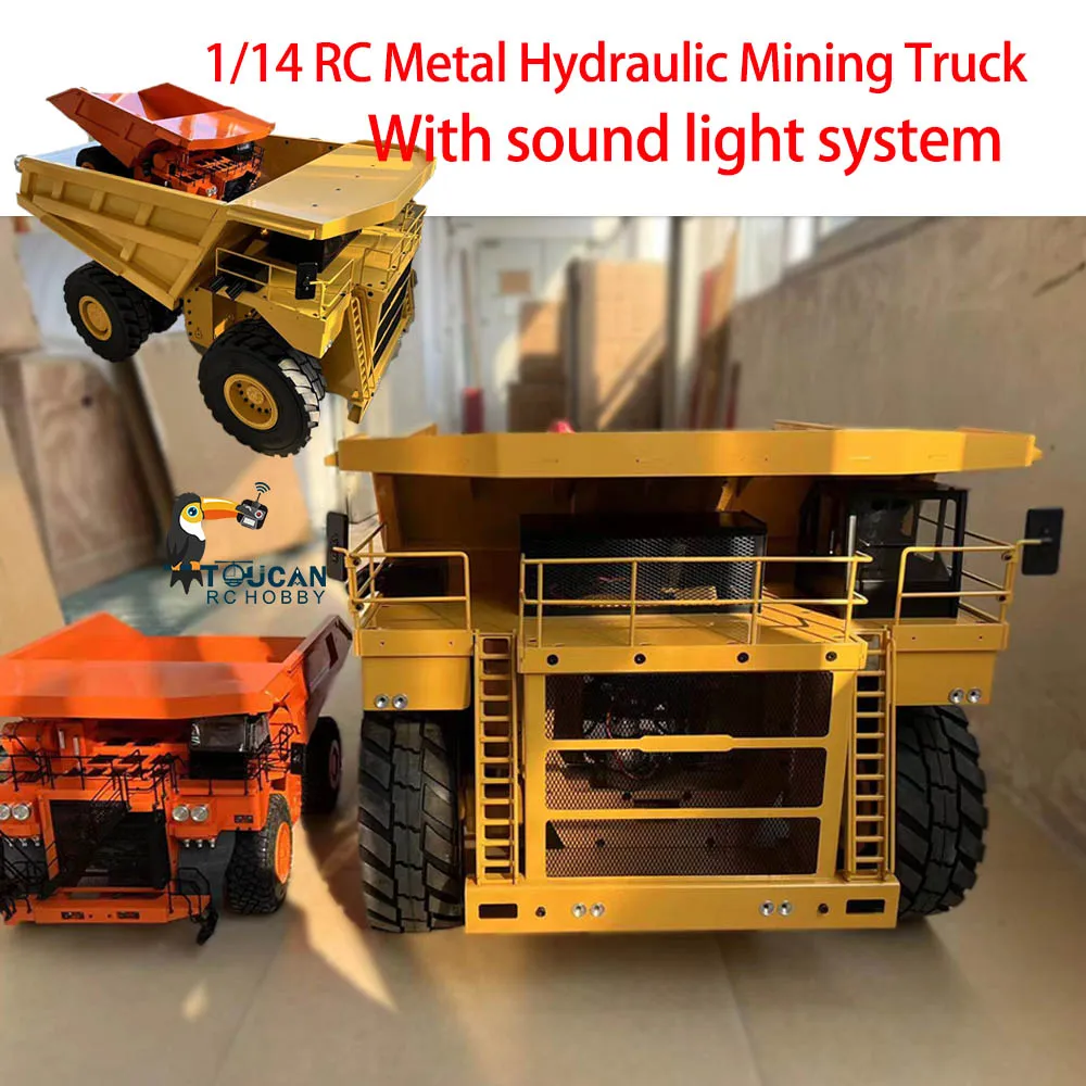 Instock JDM 1/14 RC Metal Hydraulic Mining Dumper Bogie Truck Car Model for Carter 797F I6S Construction Vehicle DIY Sound Light