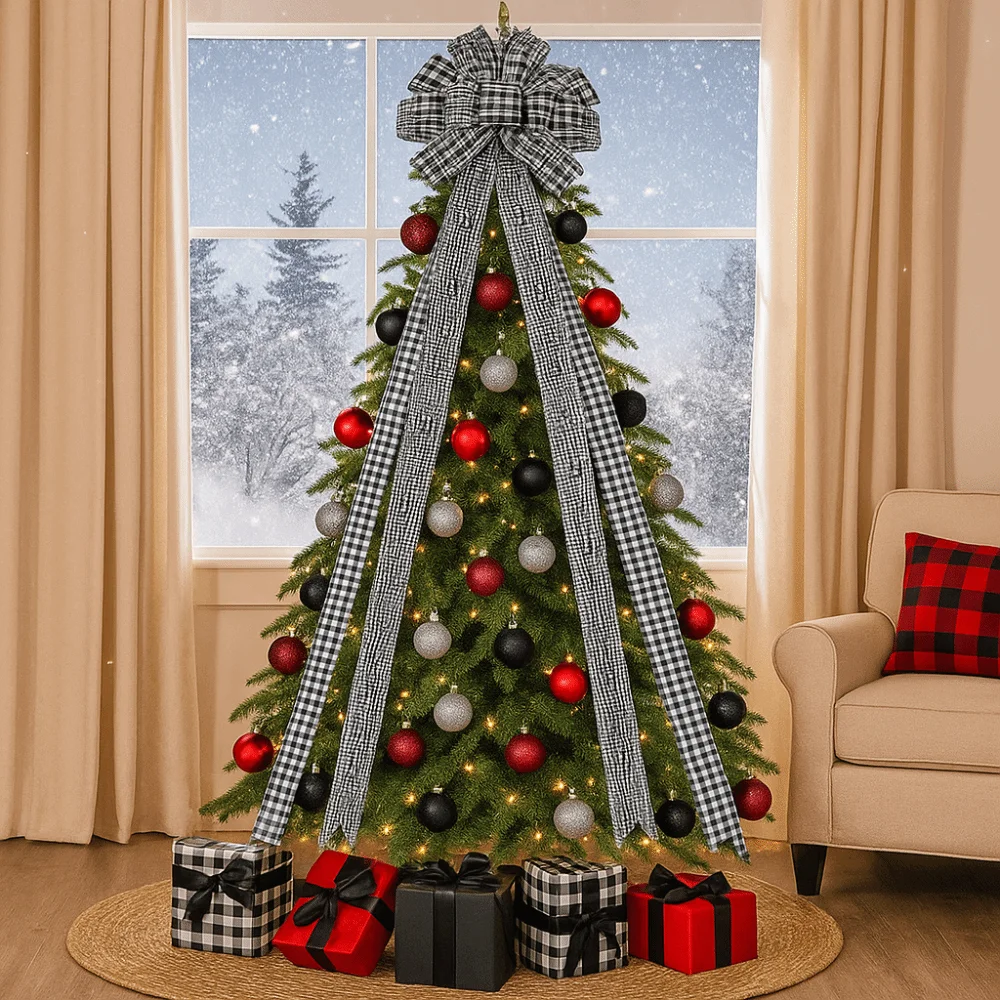 

Big Size Snowflake Christmas Decorations Linen Ribbon Overlock Wire Christmas Tree Decoration Bow Pendant Style Ribbon Knot