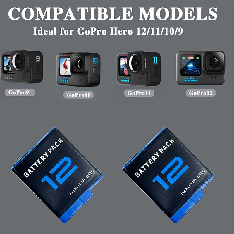 Batería para GoPro Hero 12 11 10 9 cámara de movimiento 1800mAh caja de cargador rápido para GoPro Hero batería recargable