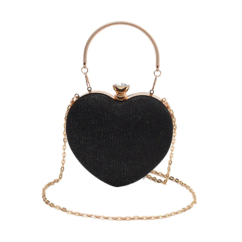 

2025 new fashionable chain crossbody bag, single shoulder heart-shaped bag, diamond studded metal hand-held crossbody bag