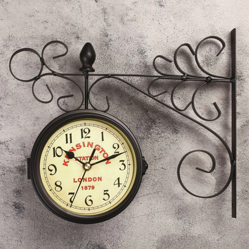 【Lifeideas】Black Antique Metal Double Sided Wall Clock