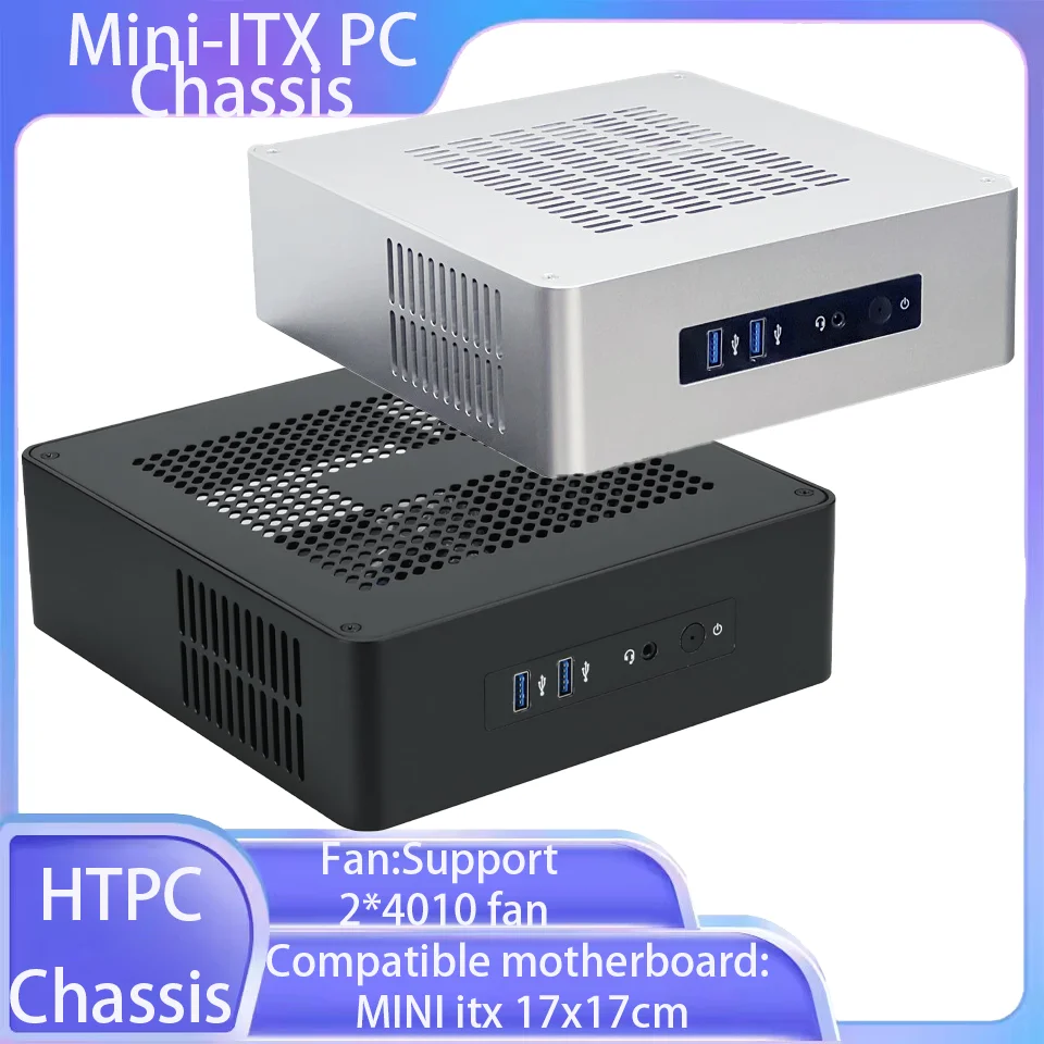 

Mini-ITX PC Chassis Small Desktop Computer PSU HTPC Support DC Pico PSU USB3.0 Aluminum Industrial Control Case External DC