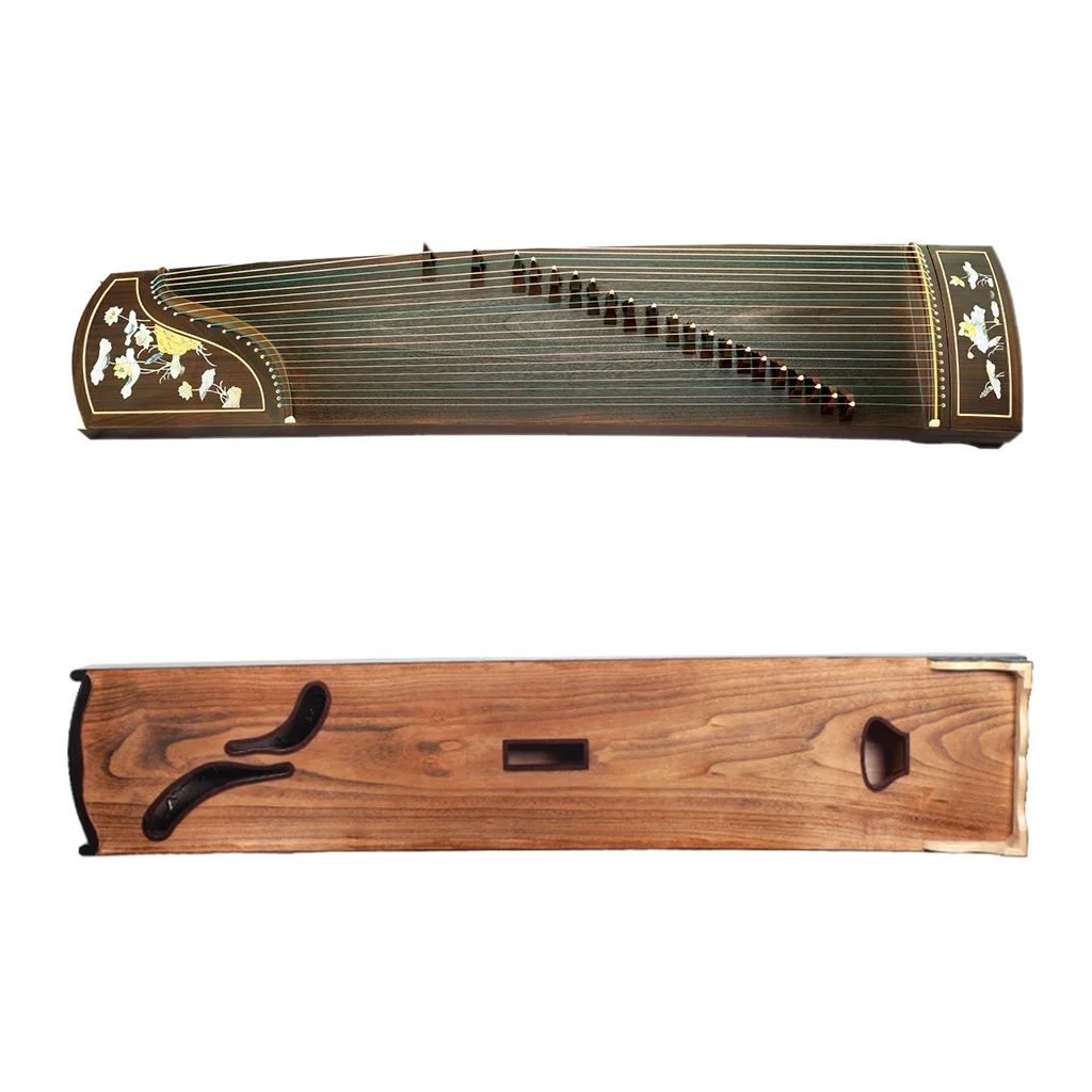 Advanced Level Black Sandalwood Guzheng Instrument 21 Strings Chinese Zither with Lotus Pattern Pattern Inlay Harp