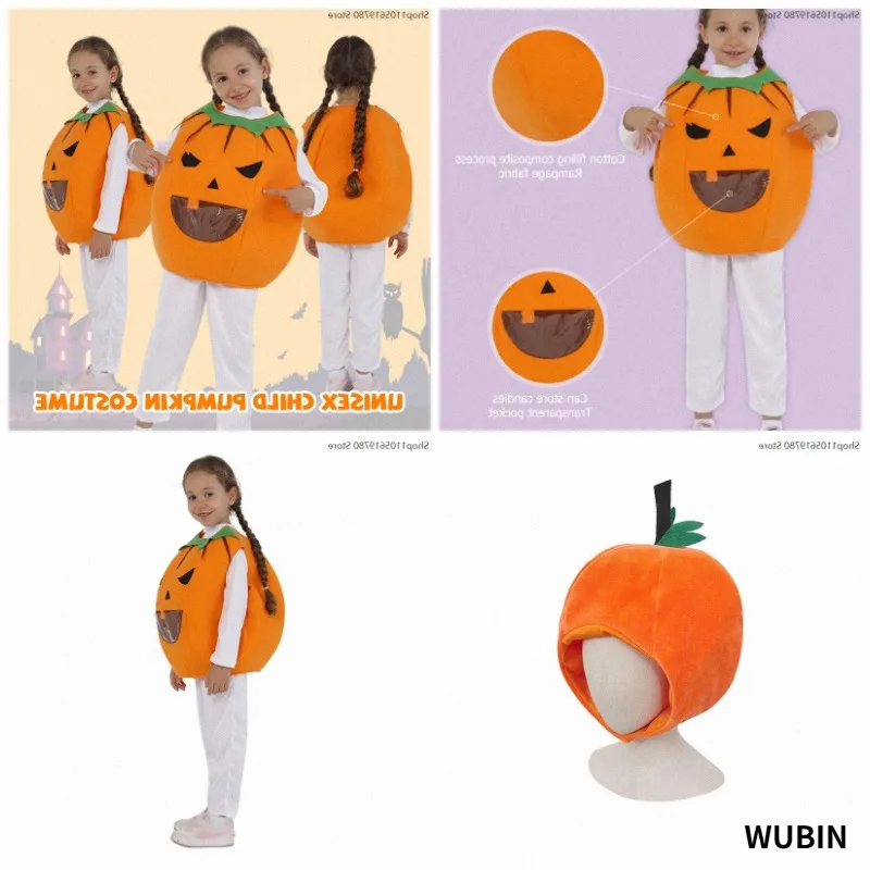 Girls Halloween Pumpkin Candy Collector Fancy Dress Stage Performance Cosplay Festive Party Matching Carnival Costume Outfit