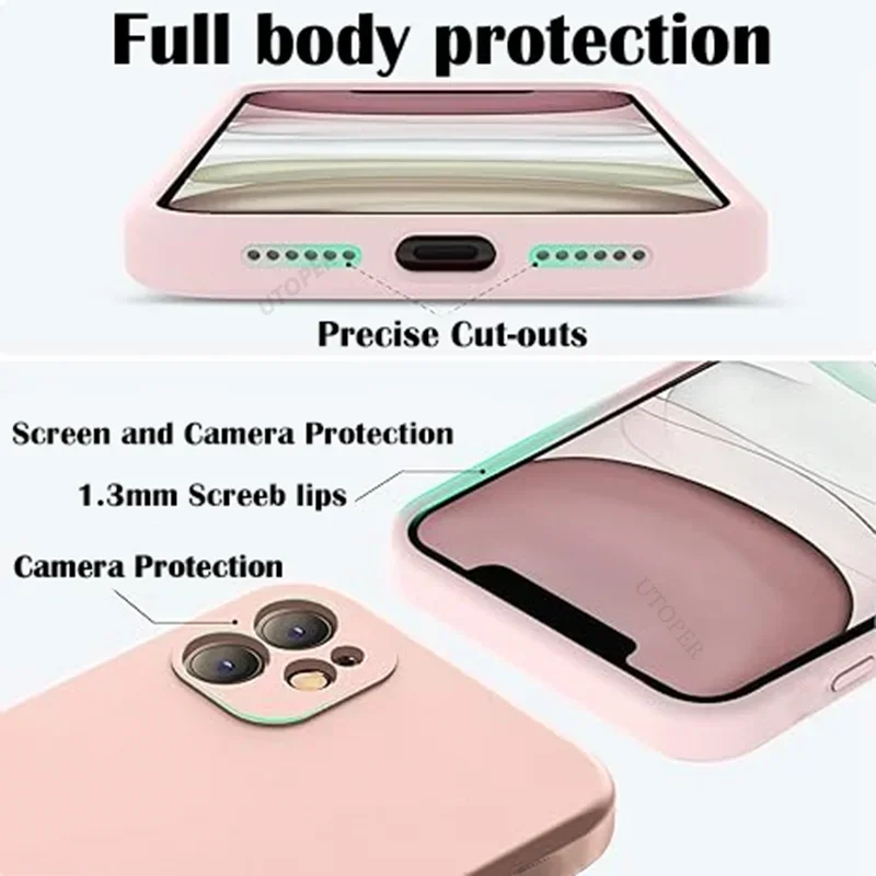 Funda de teléfono de silicona líquida Original de lujo para iphone, 15, 14, 13, 12, 11 Pro Max Plus, protección de lente, cubierta a prueba de