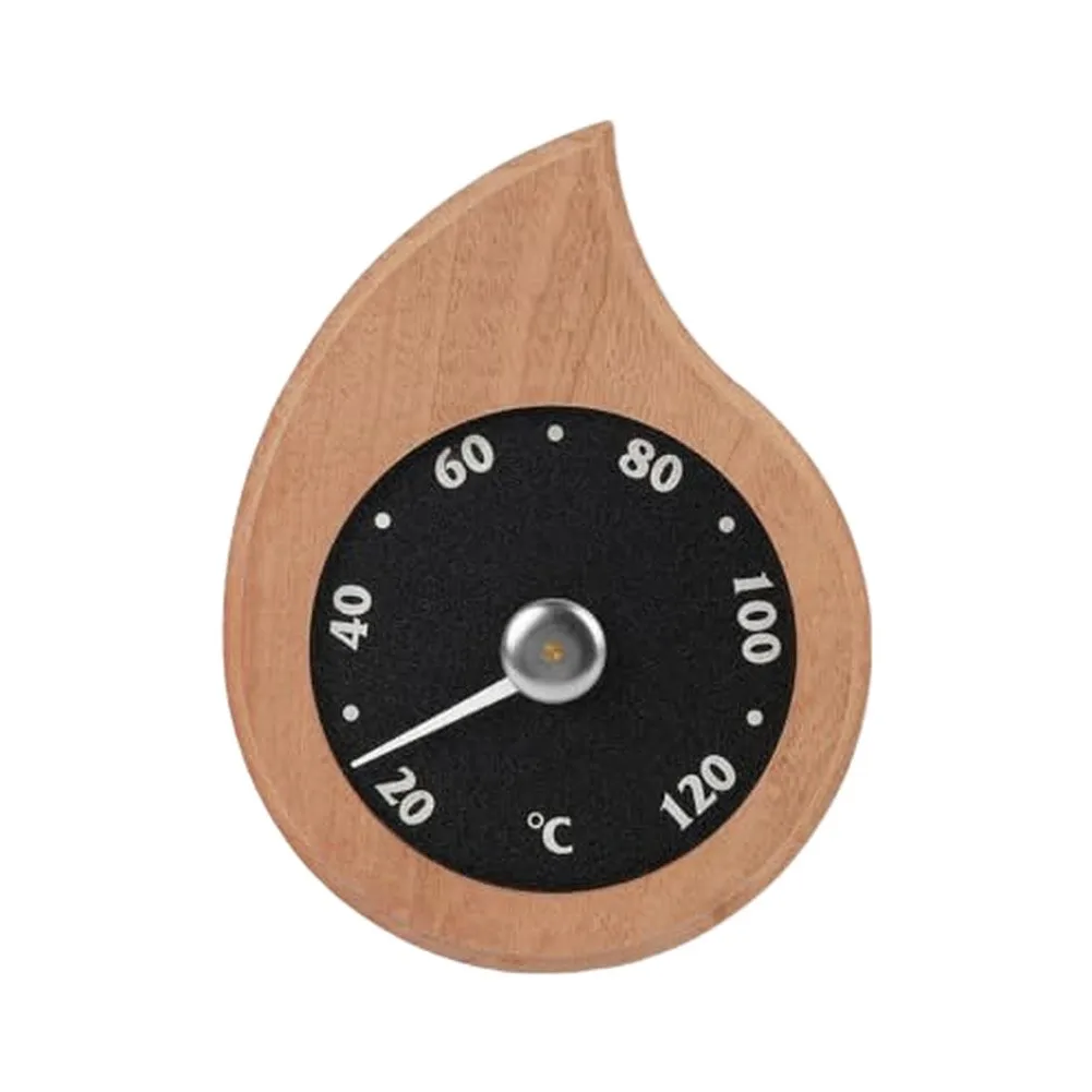 Teardrop Wooden Sauna Gauge for Steam Room Wall Mount Temperature Monitoring High Contrast Black Face White Numbers
