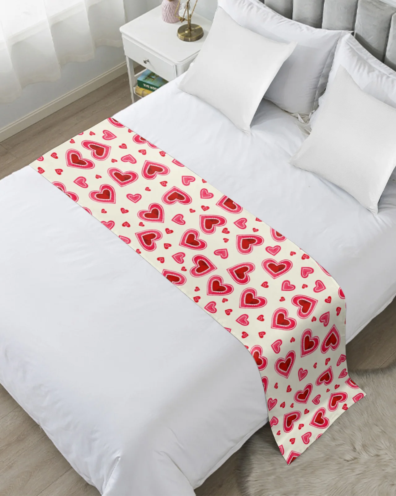 Valentine'S Day Love White Background Bed Runner Home Hotel Decoration Bed Flag Wedding Bedroom Bed Tail Towel