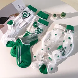 Lace Mesh Thin Green Crystal Silk Socks Glass Silk Socks Summer Ultra-Thin Transparent Woman Socks Casual Fashion Streetwear