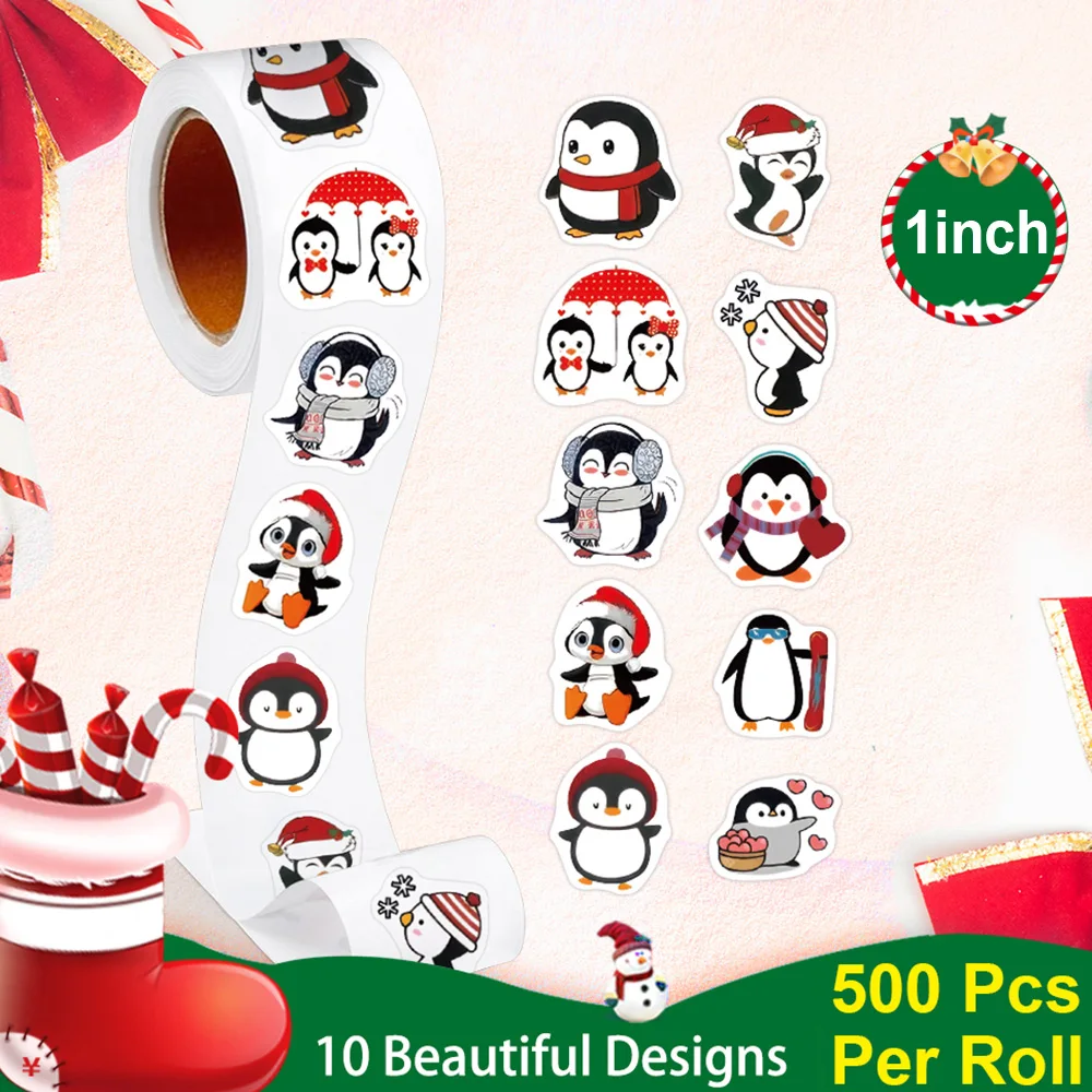 100-500pcs Penguin Christmas Stickers Thank You Sticker DIY Gift Baking Package Decoration Lables Scrapbooking Stationery