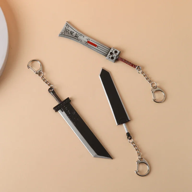 Final Fantasy 7 Jogo Keychain para Fãs, Cloud Blaster Espada, Remake Espada, Sem Arma, Metal Pingente Chaveiro, Cosplay Jóias