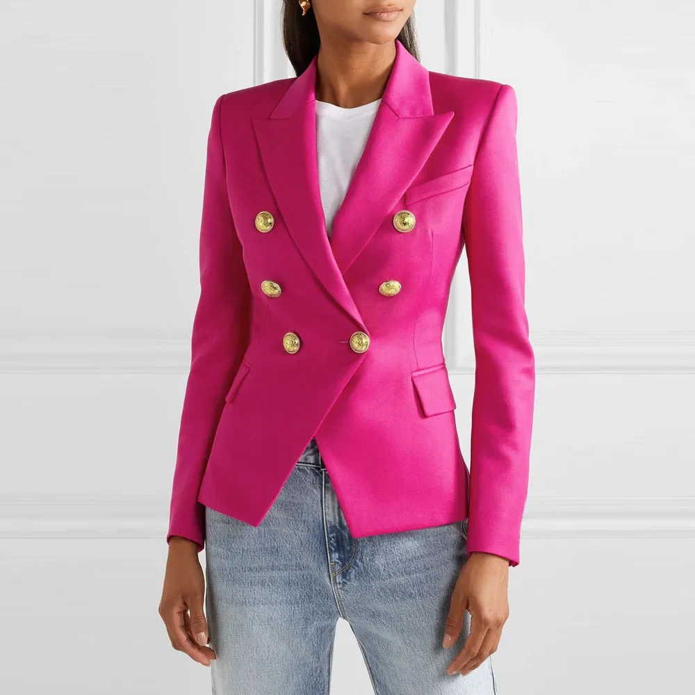 

High-end Classic Women's Blazer Double Row Metal Buttons Women's Sports Top Coat Short Formal Work Clothes Women Office Clothing