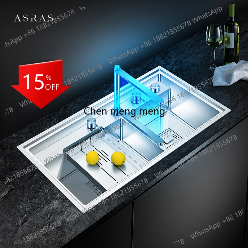 A139 Hidden Three Cover Island kitchen Sink 304 Stainless Steel 4mm Thickness Handmade Brushed Large Size kitchen Double Sinks