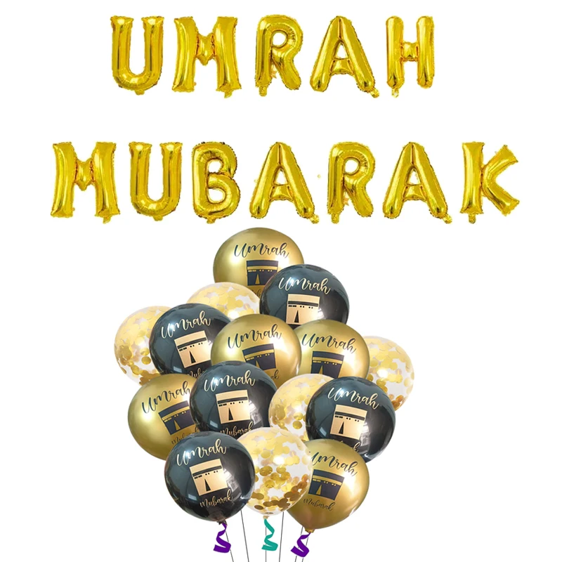 

Black Gold Umrah Mubarak Latex Foil Balloon Eid Mubarak Islamic Muslim Ramadan Kareem Festival Party Eid al Adha Decor Supplies